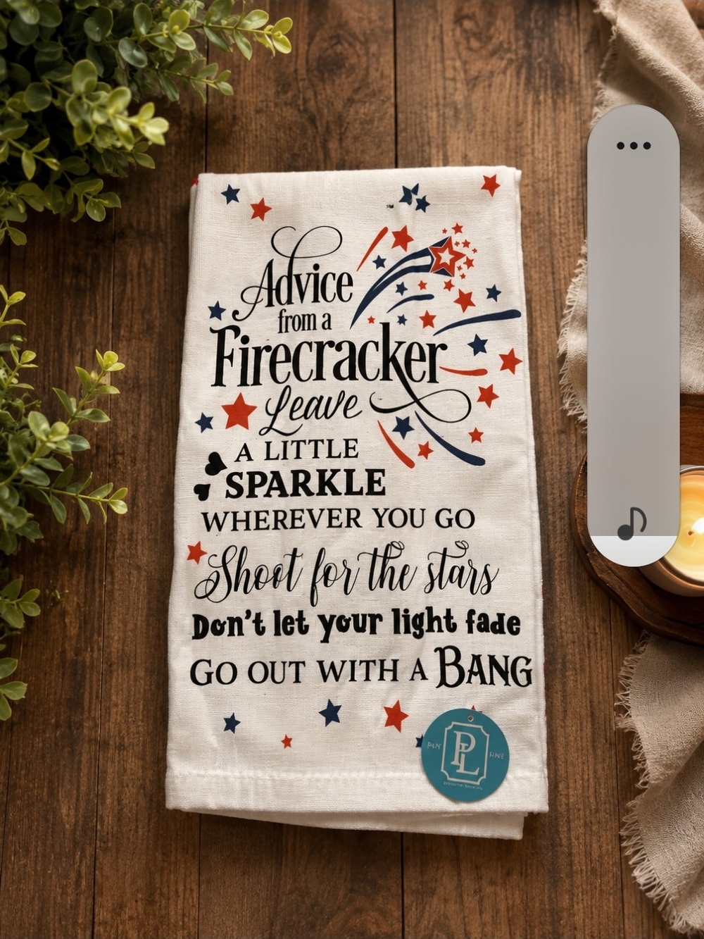 Firecracker Sparkle Decorative Kitchen Towel with Red & Blue Stars
